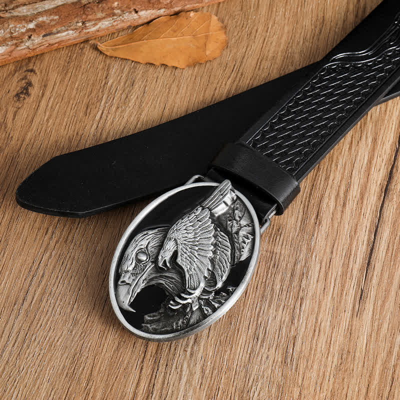 Men's Carved Bald Hawk Eagle Buckle Leather Belt - image 10