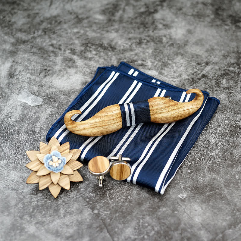 4Pcs Men's Burlywood Moustache Wooden Bow Tie Set - image 5