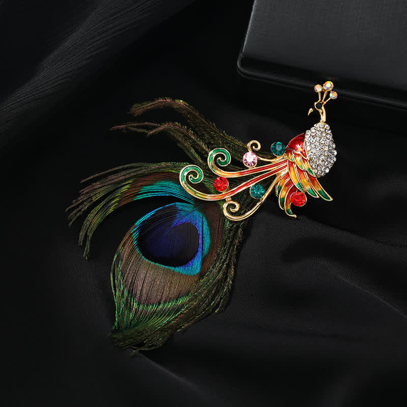 Women's Ethnic Colorful Peacock Feather Brooch - Red - image 6