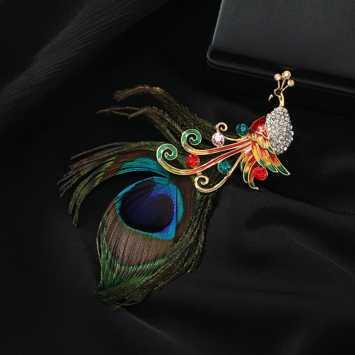 Women's Ethnic Colorful Peacock Feather Brooch - Red - image 6