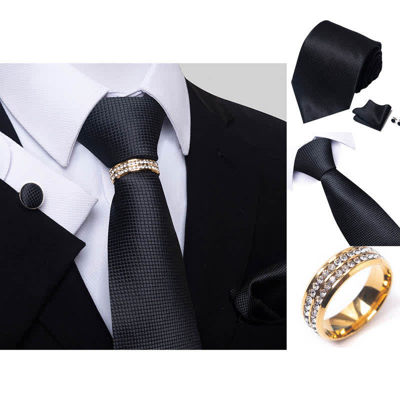 4Pcs Men's Micro-checked Necktie Set With Tie Ring - image 5