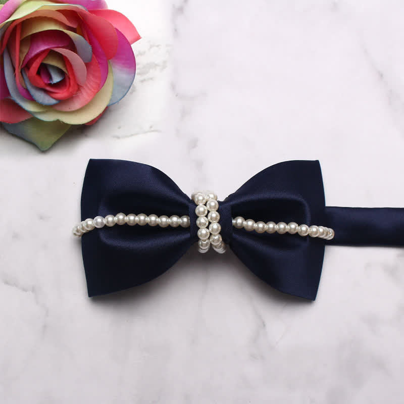 Men's Pearl Decor Chain Bow Tie - Navy - image 10