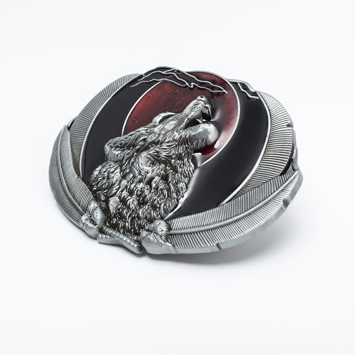 Men's DIY Howling Wolf Moon Oval Buckle Leather Belt - image 2