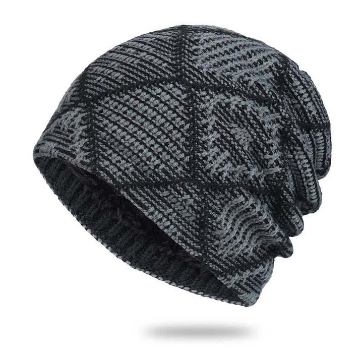 Elastic Skiing Plaid Pattern Beanie Knitted Hat - Gray - Adjustable (about 22"-23 5/8") - image 0