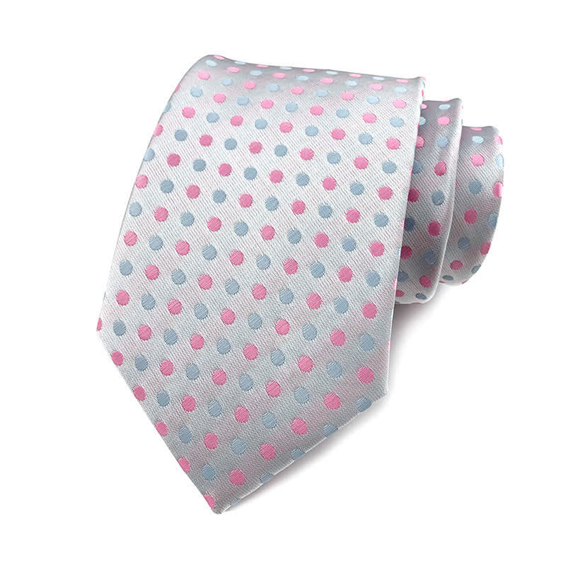 Men's Polka Dots Necktie - Small Dots - White & Pink - image 11