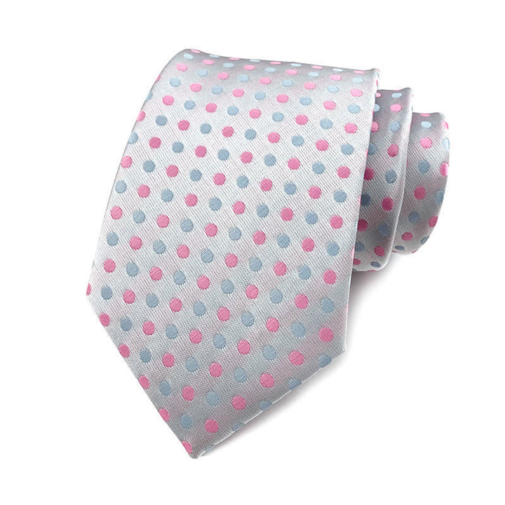 Men's Polka Dots Necktie - Small Dots - White & Pink - image 11