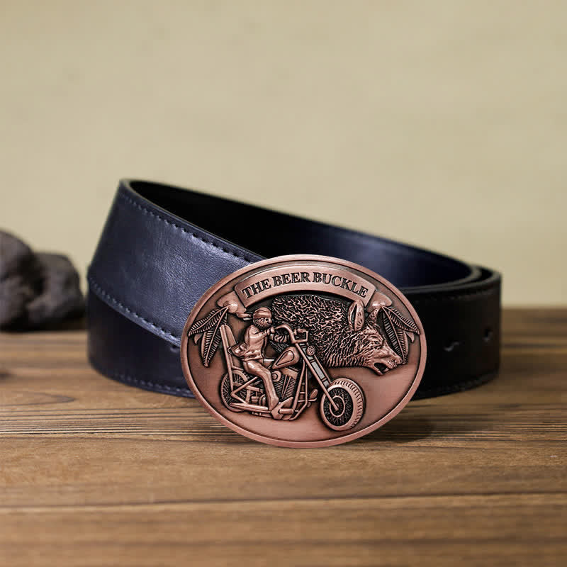 Men's DIY Motorcycle Creative Beer Holder Buckle Leather Belt - Copper - Black PU Belt (40) - image 10