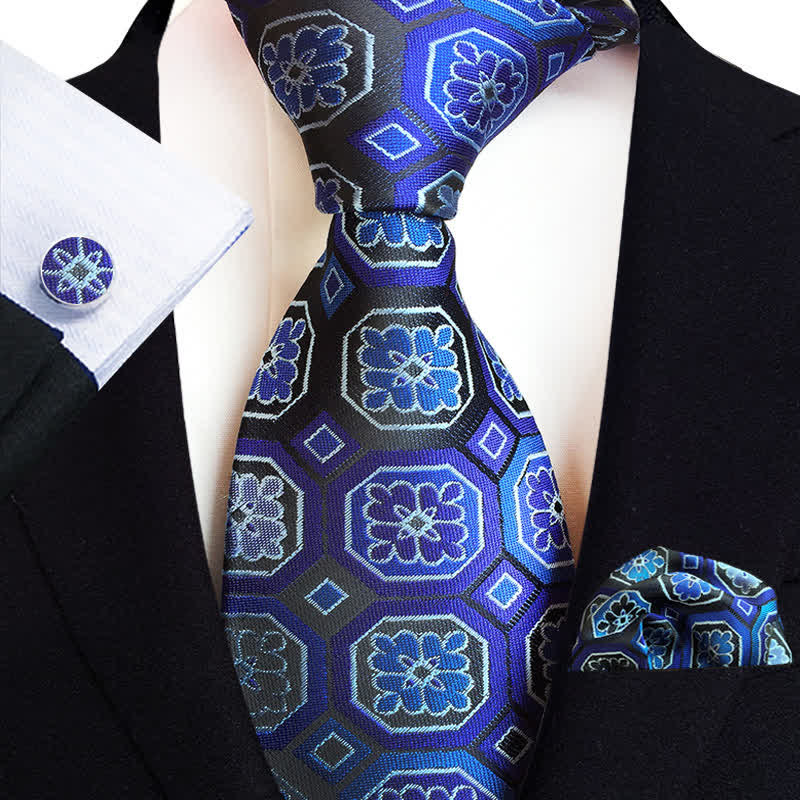 3Pcs Men's Classic Paisley Floral Necktie Set - Royal - image 4