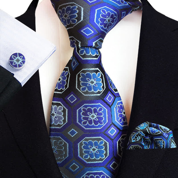 3Pcs Men's Classic Paisley Floral Necktie Set - Royal - image 4