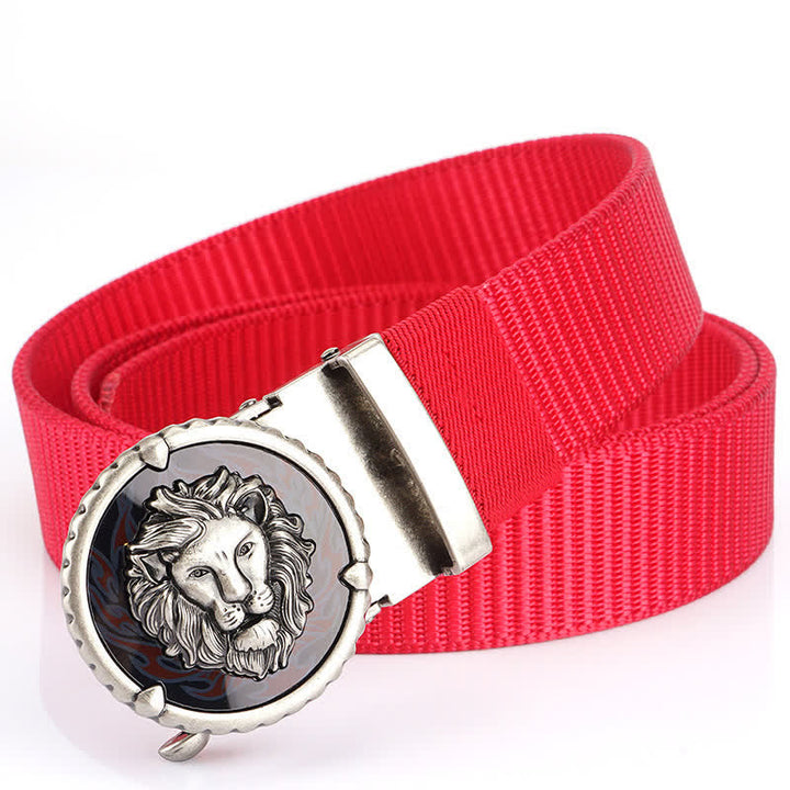 Men's Practical Lion Head Pattern Nylon Belt - Red / Silver - 48" - image 22