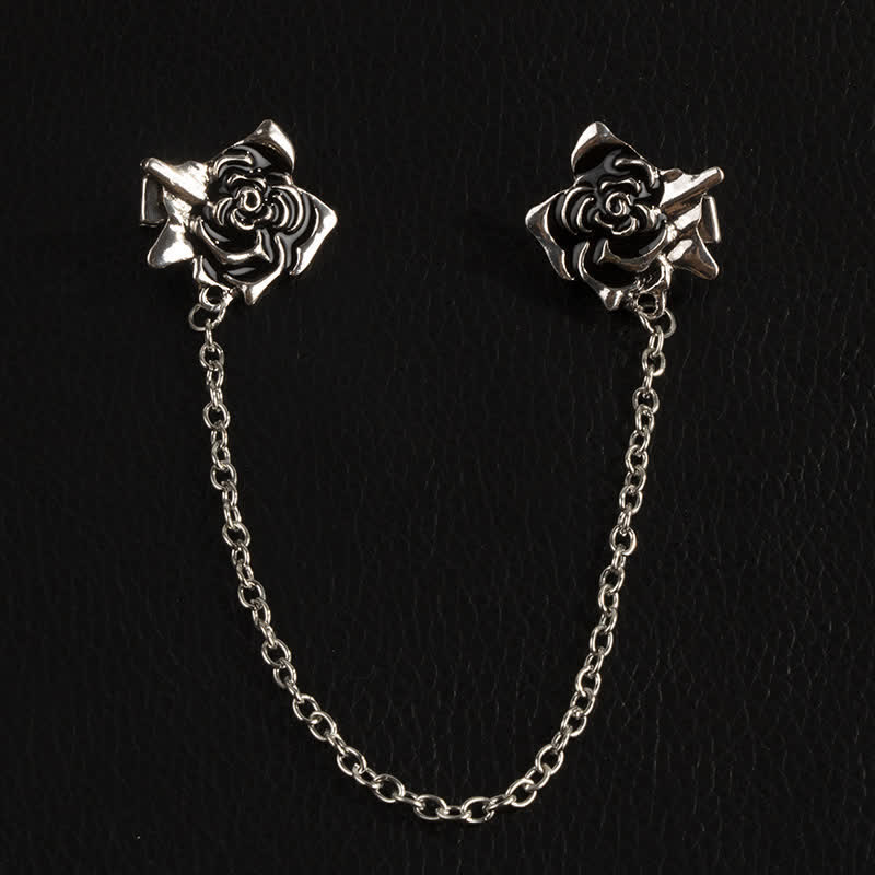 Men's Antiqued Rose Chain Brooch Collar Clip - image 4
