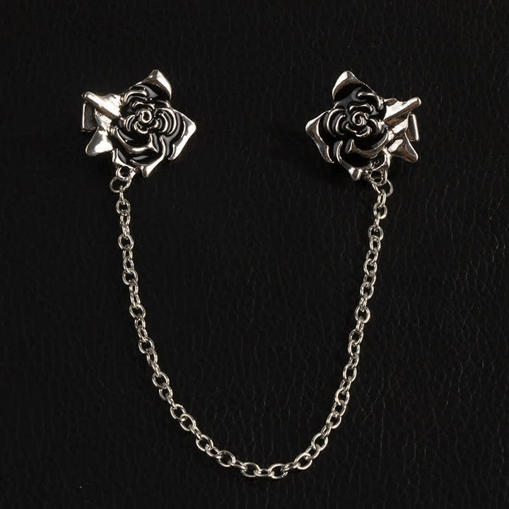Men's Antiqued Rose Chain Brooch Collar Clip - image 4