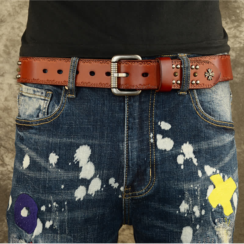 Unisex Rock Style Cross Rivet Studded Decor Belt - image 2