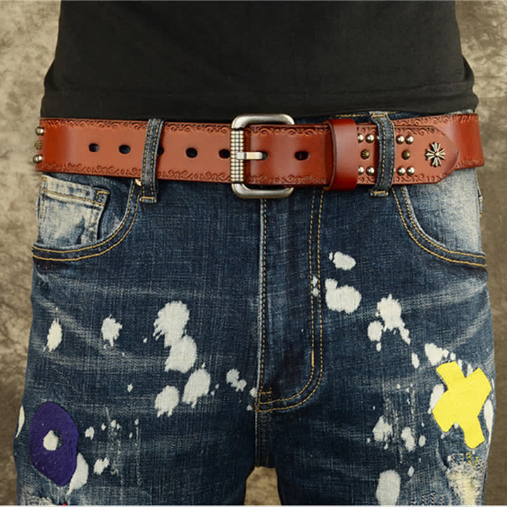 Unisex Rock Style Cross Rivet Studded Decor Belt - image 2