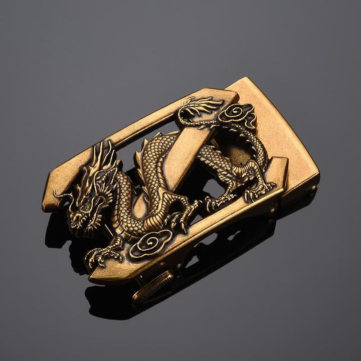 Men's DIY Letter Z Dragon Automatic Buckle Leather Belt - Antique Gold - Without Belt - image 0