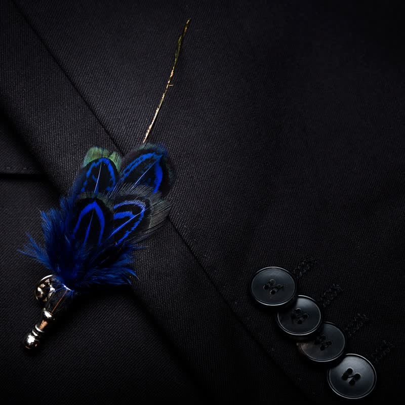 Kid's DarkBlue White Dots Lively Feather Bow Tie with Lapel Pin - image 2