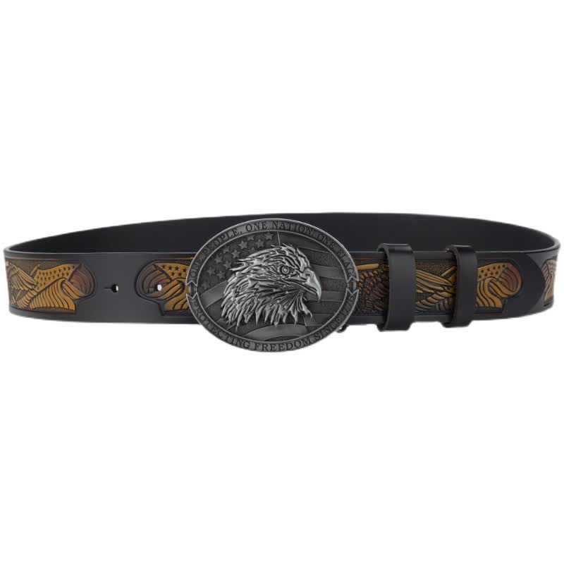 Men's Bald Eagle Head American Flag Buckle Leather Belt - image 2