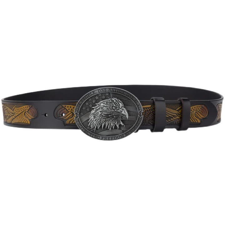Men's Bald Eagle Head American Flag Buckle Leather Belt - image 2