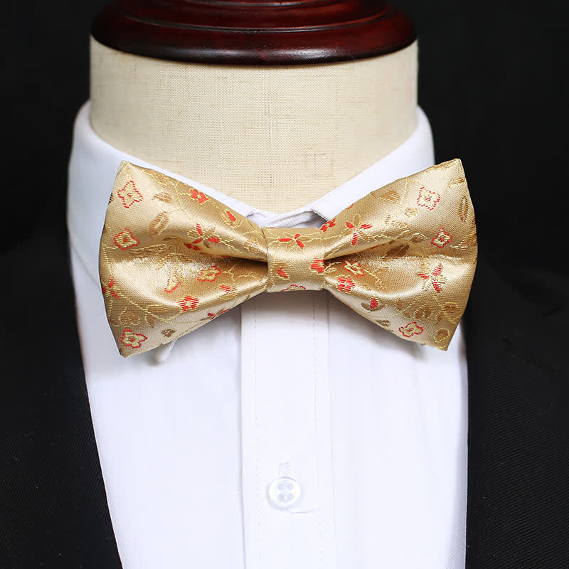 Men's lustrous Yellow & Red Flowers Bow Tie - image 1