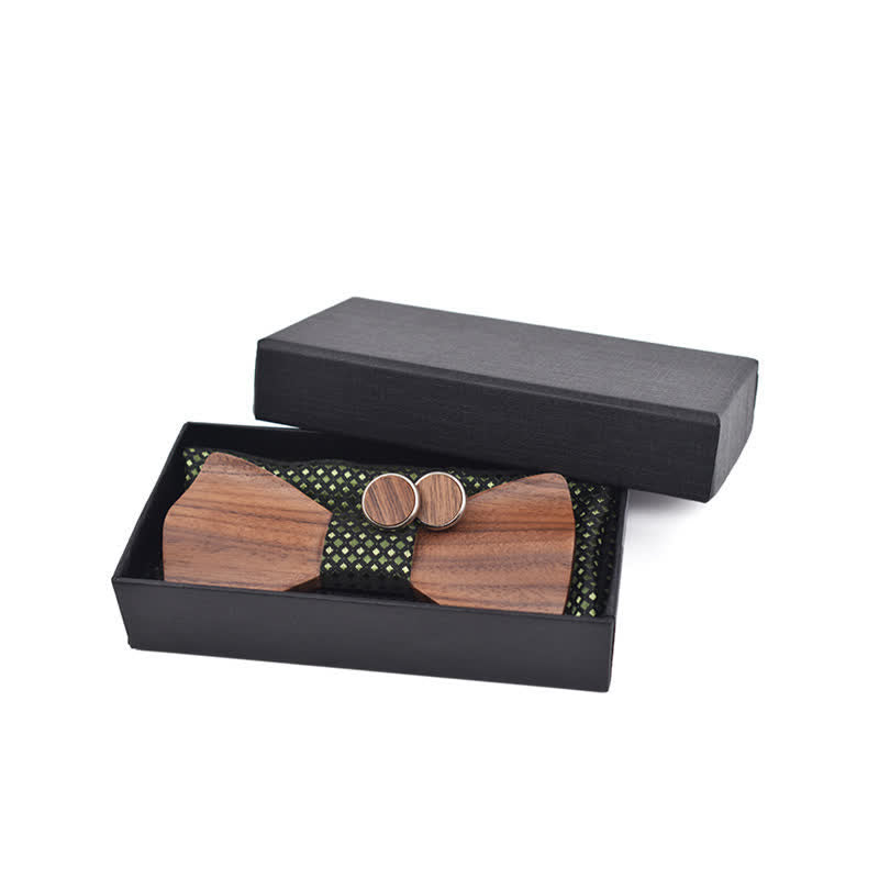 3Pcs Men's Black Walnut Wooden Bow Tie Set - image 1