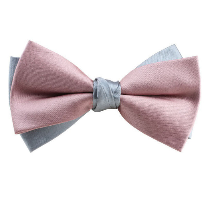 Men's Asymmetrical Two Tone Bow Tie - Pink & Pale Blue - image 8