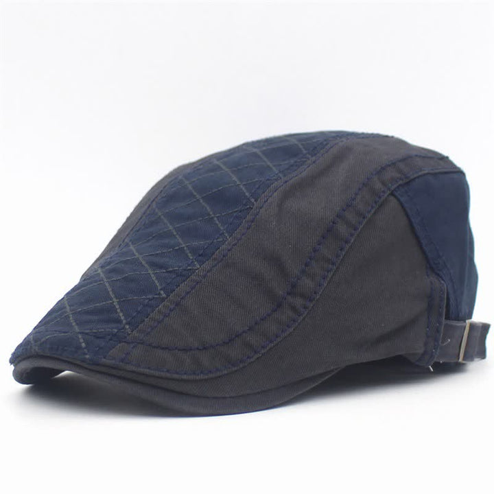 Vintage Embroidery Plaid Patchwork Beret Cap - Navy & Gray - Adjustable (about 21 5/8"-23 5/8") - image 10