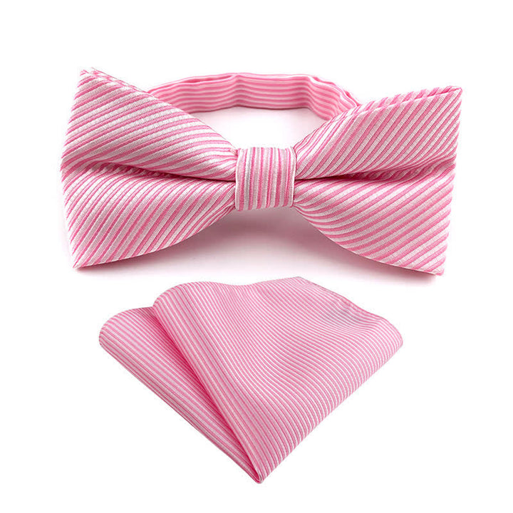 2Pcs Men's Fancy Plaid Striped Bow Tie Pocket Square Set - Pink - image 4
