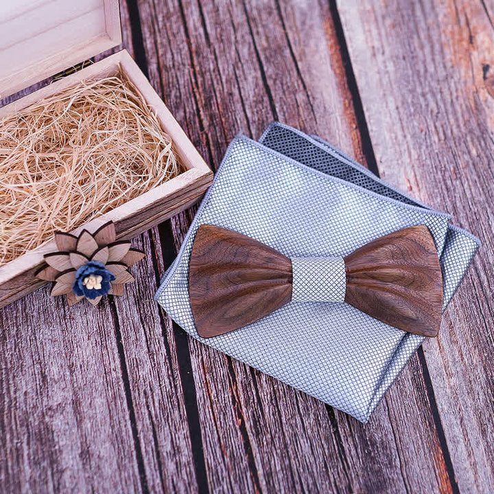 3Pcs Men's Hand Carved Crease Wooden Bow Tie Set - image 4