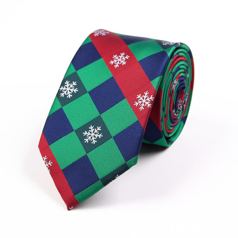 Men's Novelty Christmas Santa Vibe Element Necktie - Green Snowflakes - image 2