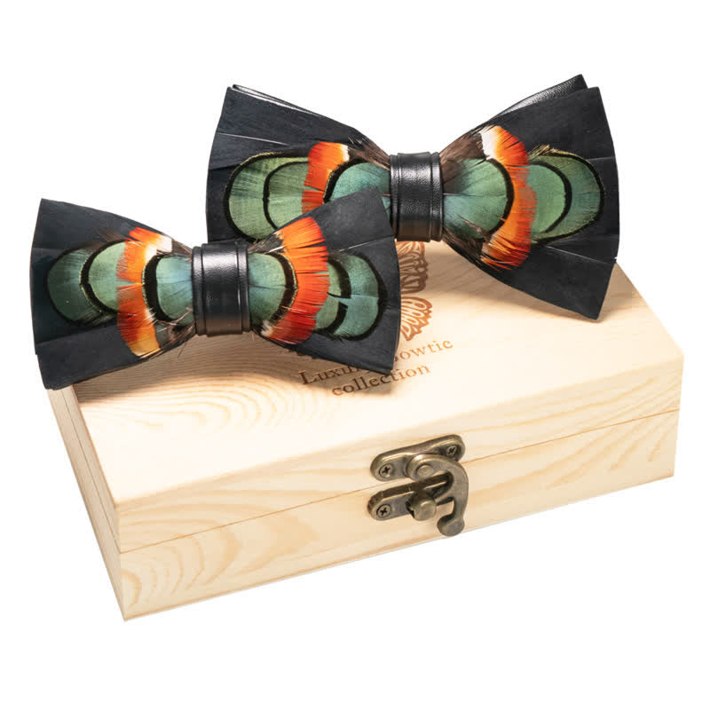 2Pcs Black & Teal Parent-Child Mallard Bow Ties Set - Black & Teal - image 0