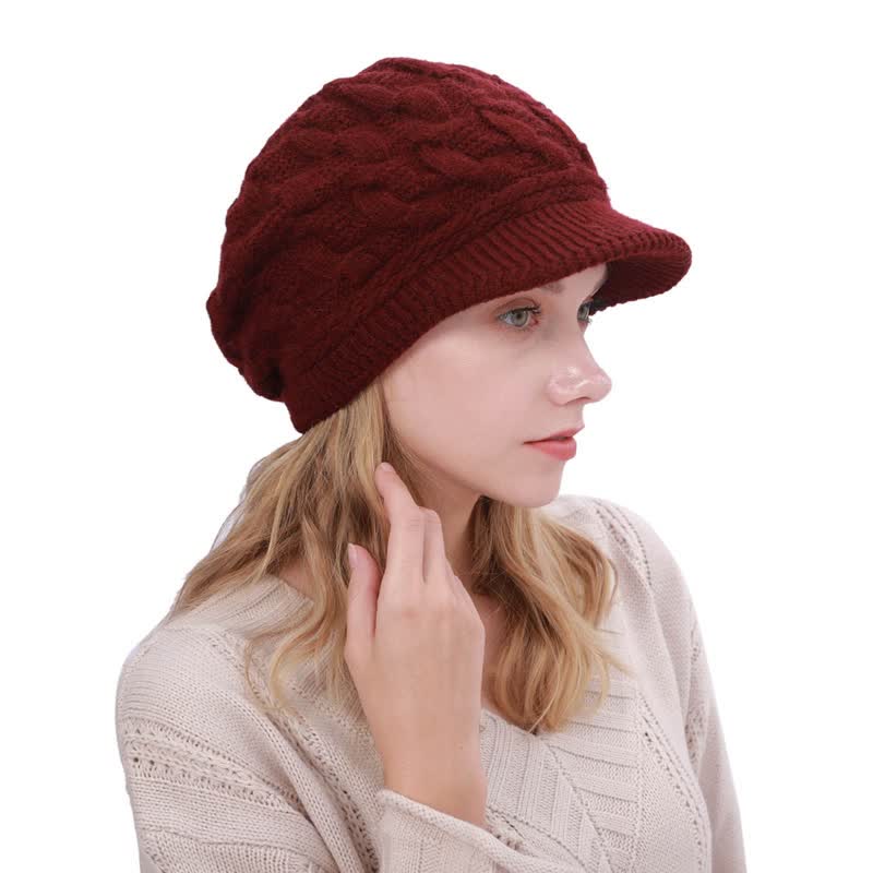 Women's Slouchy Fluffy Lining Visor Beanie Hat - image 0