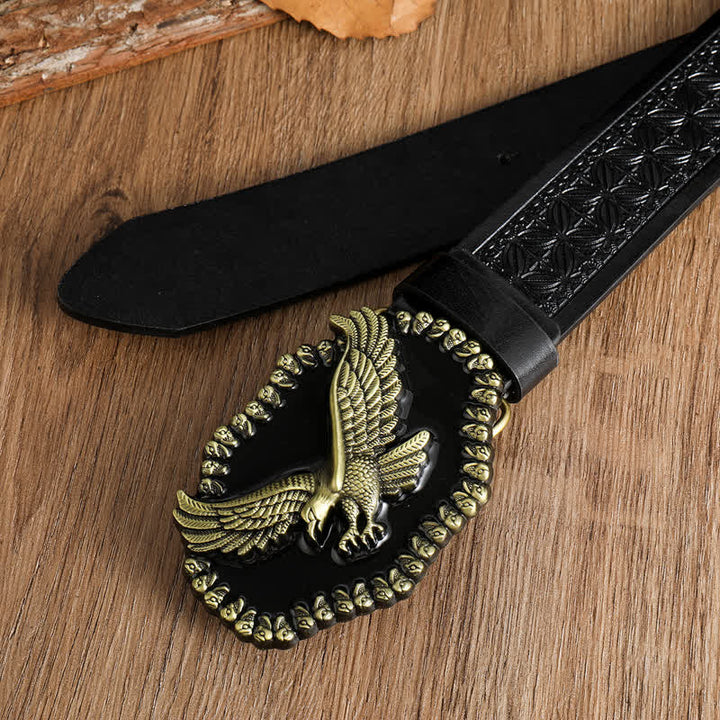 Men's Antique Gold Eagle Soaring Hawk Leather Belt - image 14