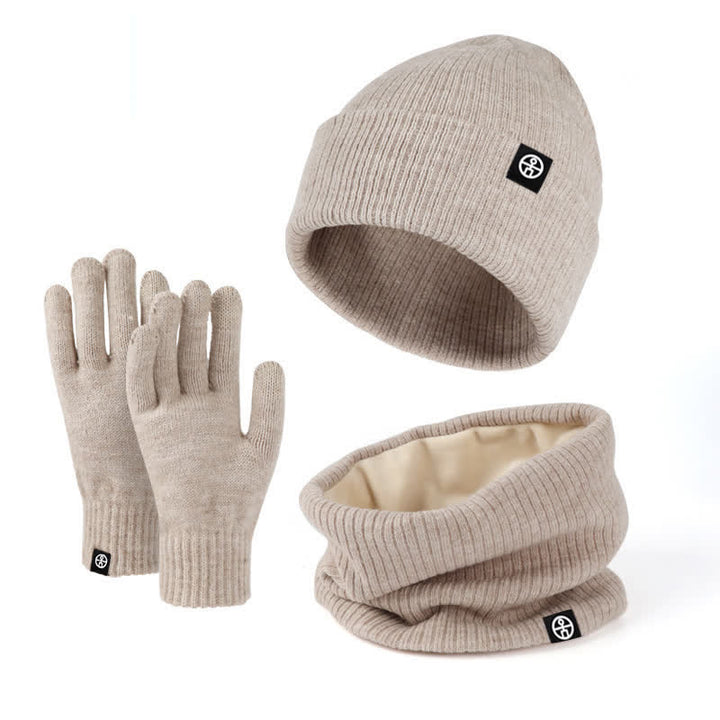 3Pcs Unisex Solid Color Soft Hat Scarf Gloves Set - image 0
