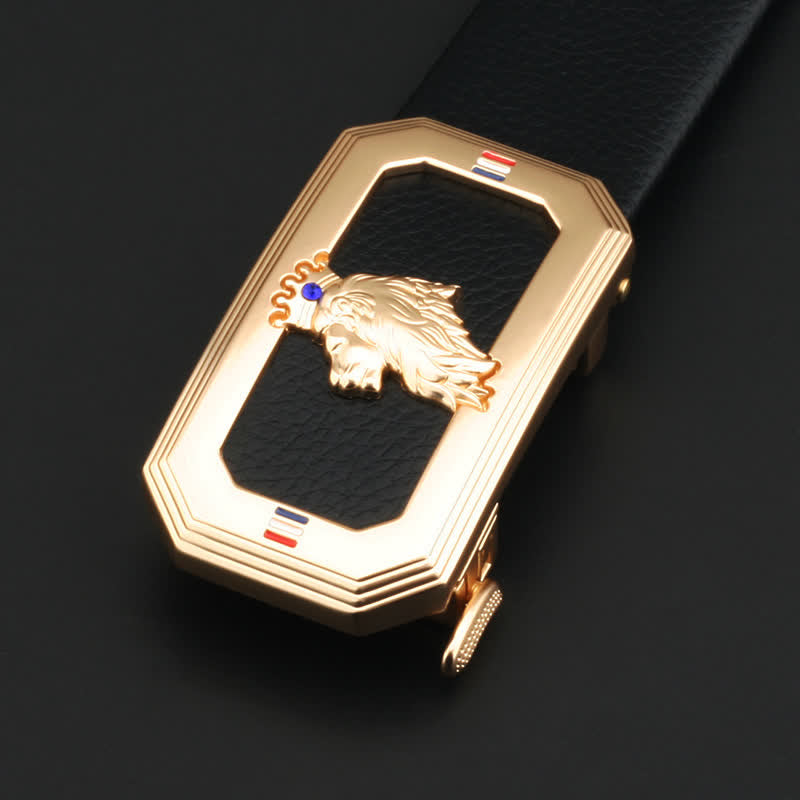 Men's DIY Lion Head Automatic Buckle Leather Belt - Gold - Without Belt - image 1