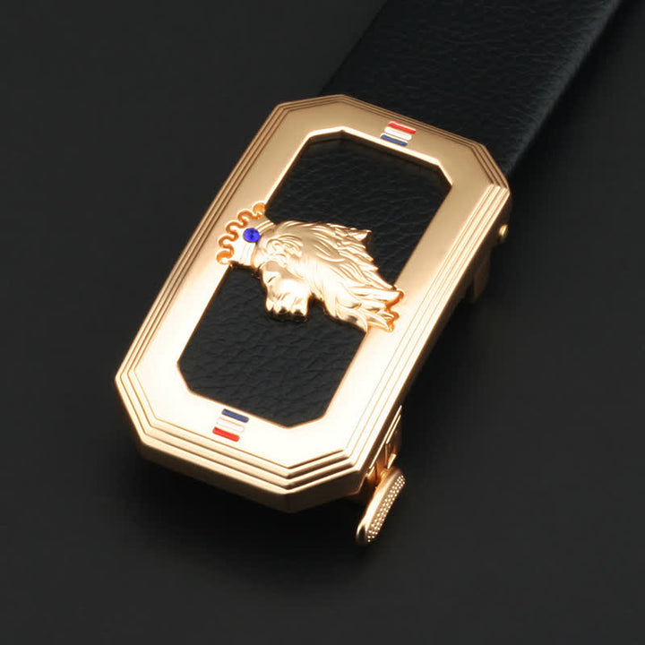 Men's DIY Lion Head Automatic Buckle Leather Belt - Gold - Without Belt - image 1