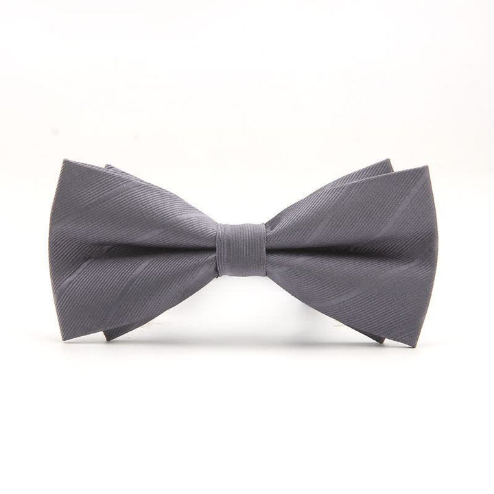 Men's Double-layer Plain Striped Bow Tie - Gray - image 0