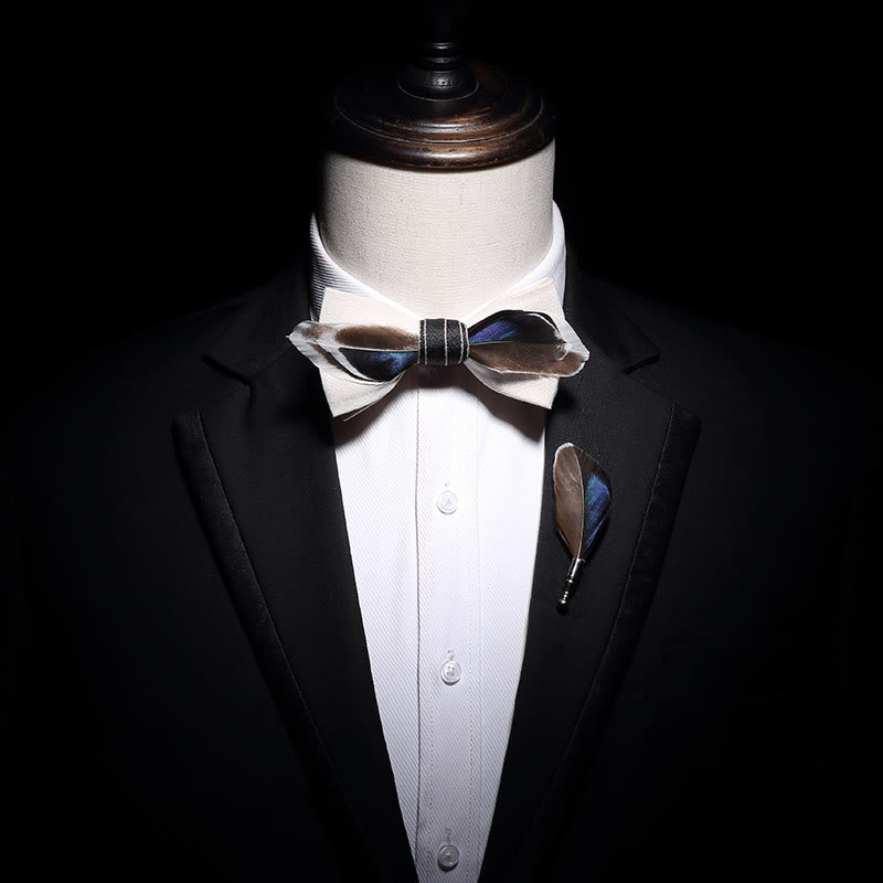 White Mallard Duck Feather Bow Tie with Lapel Pin - image 2