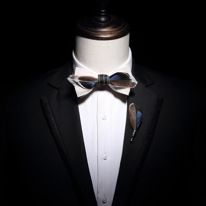 White Mallard Duck Feather Bow Tie with Lapel Pin - image 2