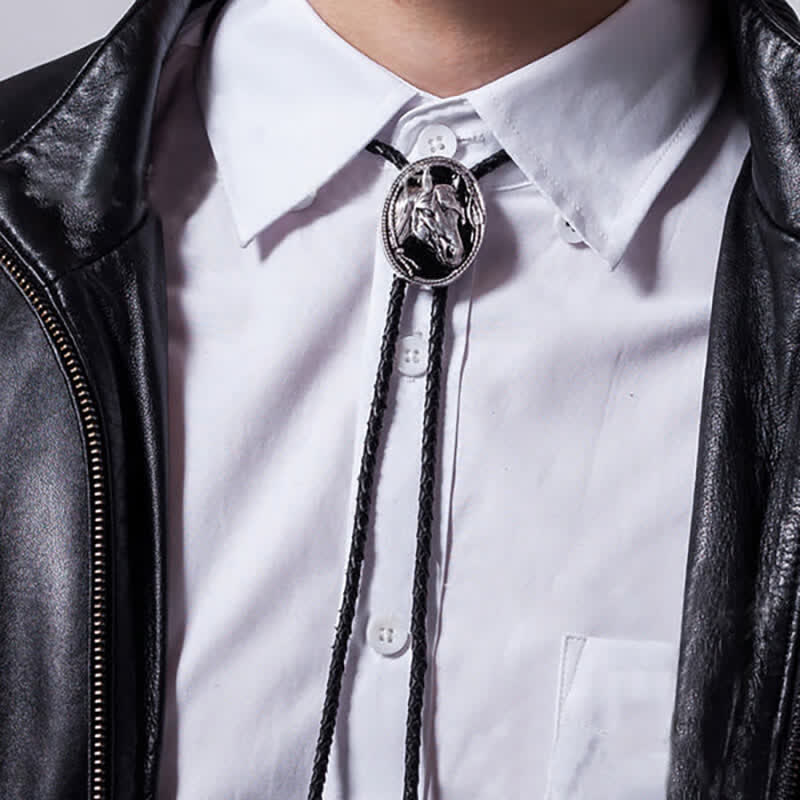Western Ethnic Embossed Horse Head Bolo Tie - image 3
