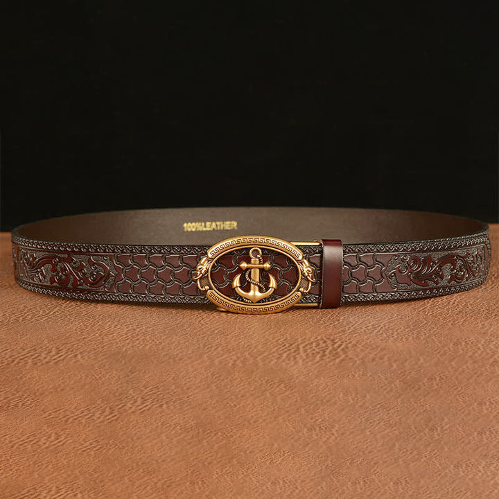 Men's Nautical Anchor Buckle Leather Belt - image 3