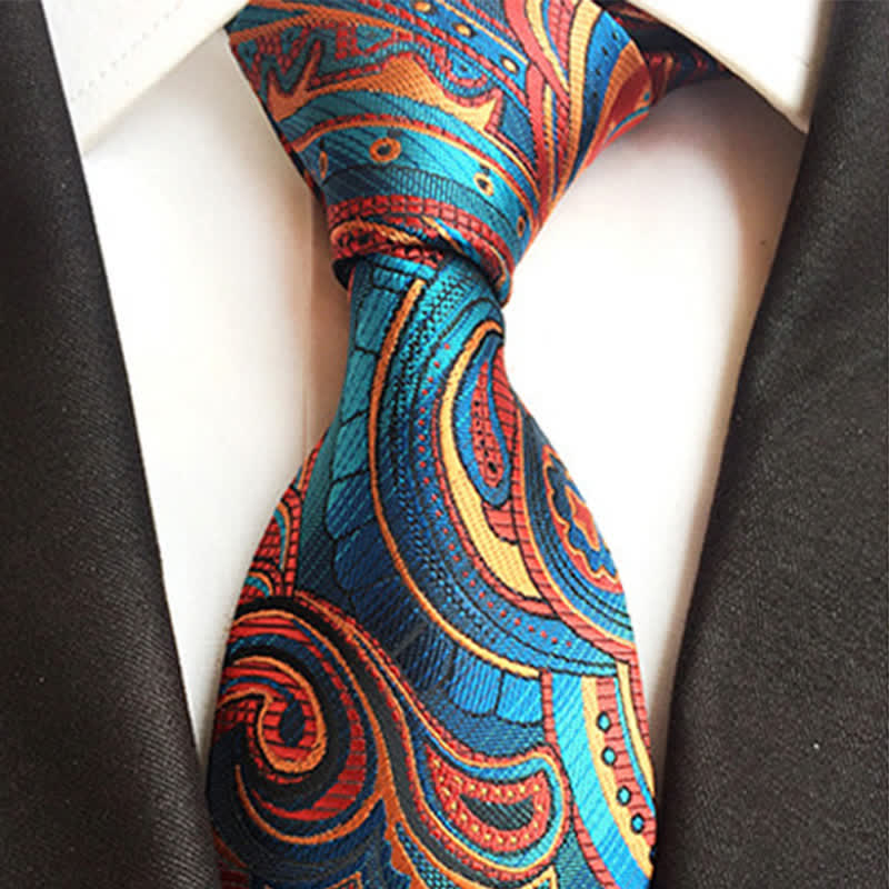 Orange & Teal Men's Playful Paisley Necktie - image 1