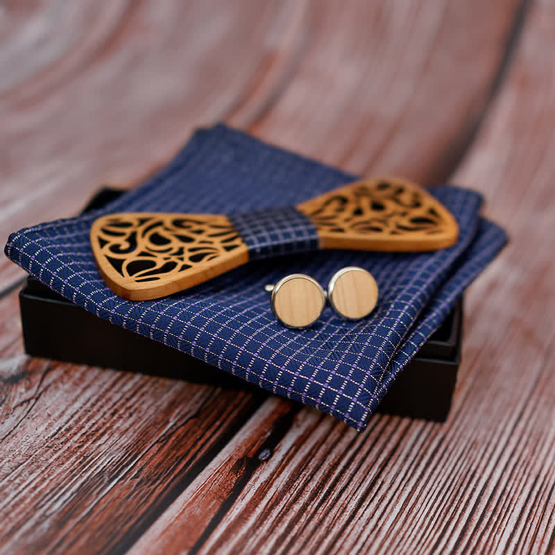 3Pcs Men's Vintage Hollow Wooden Bow Tie Set - image 2