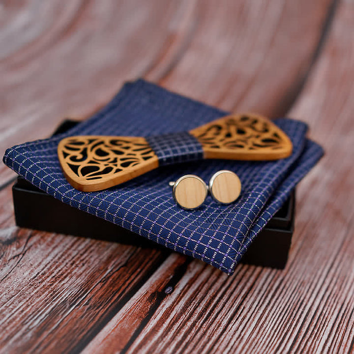 3Pcs Men's Vintage Hollow Wooden Bow Tie Set - image 2