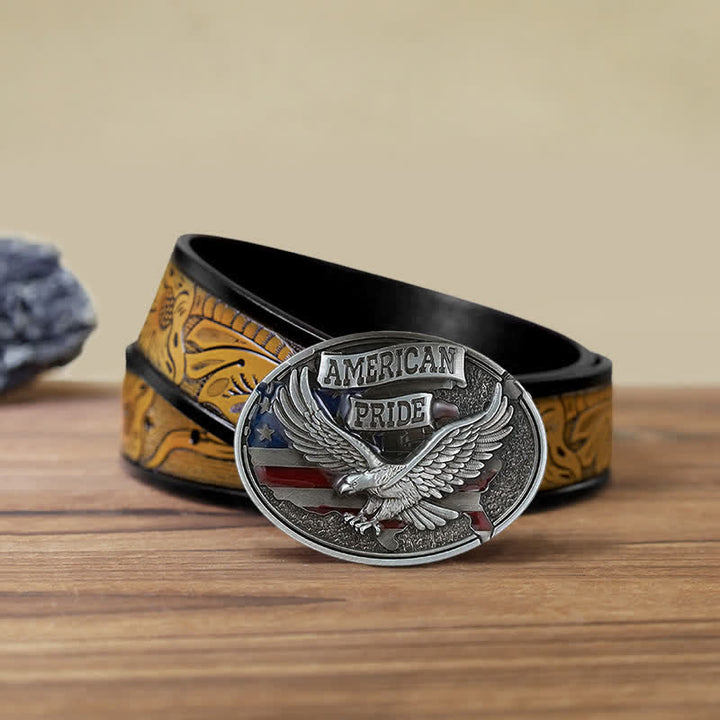 Men's DIY American Pride Eagle Buckle Leather Belt - Eagle - SandyBrown Belt (40) - image 14