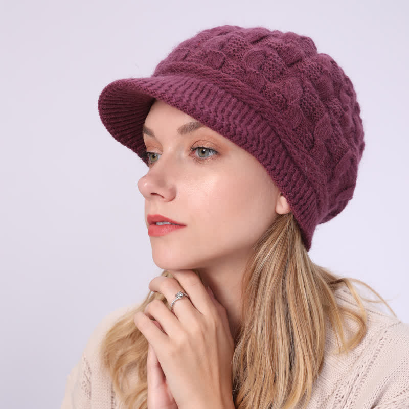 Women's Slouchy Fluffy Lining Visor Beanie Hat - image 19
