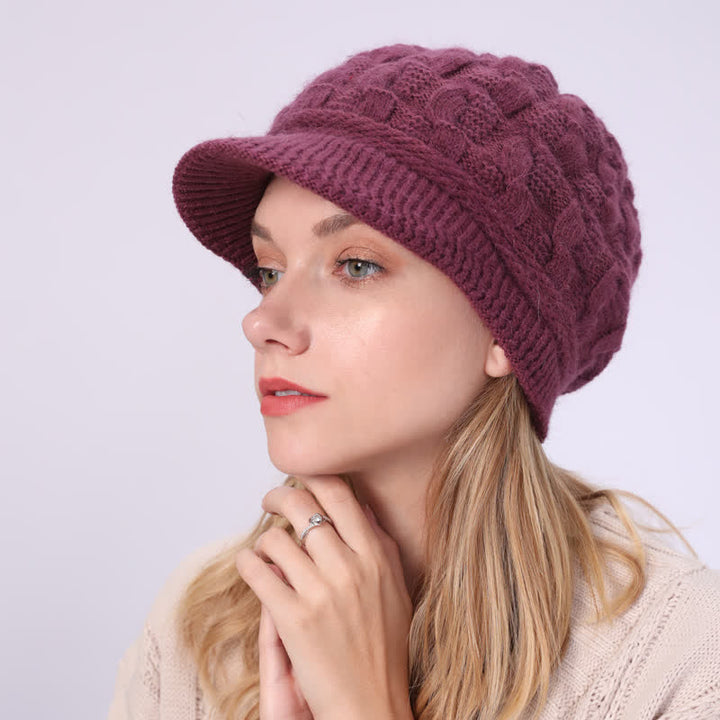 Women's Slouchy Fluffy Lining Visor Beanie Hat - image 19