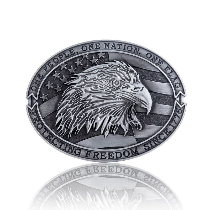 Men's DIY Patriotic Bald Eagle USA Flag Buckle Leather Belt - Antique Silver - Without Belt - image 3