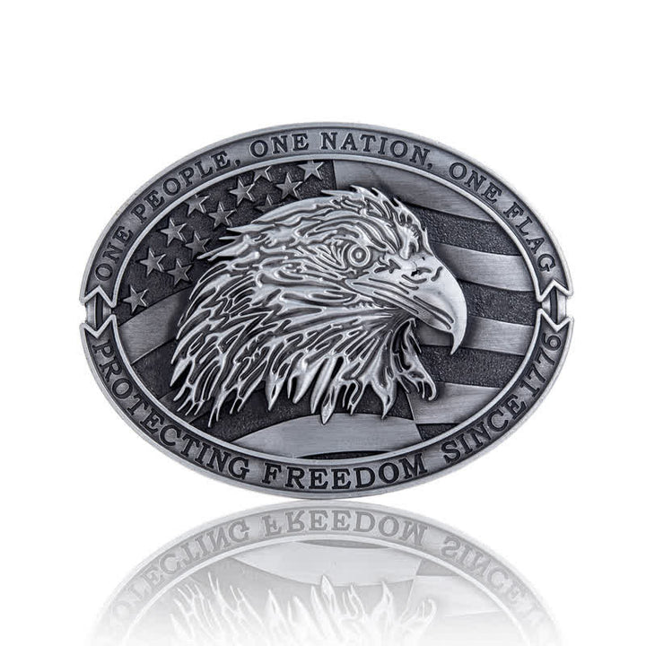 Men's DIY Patriotic Bald Eagle USA Flag Buckle Leather Belt - Antique Silver - Without Belt - image 3