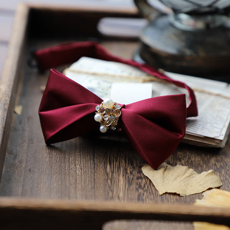 Men's Flowers Pearl Satin Bow Tie - Burgundy - image 1
