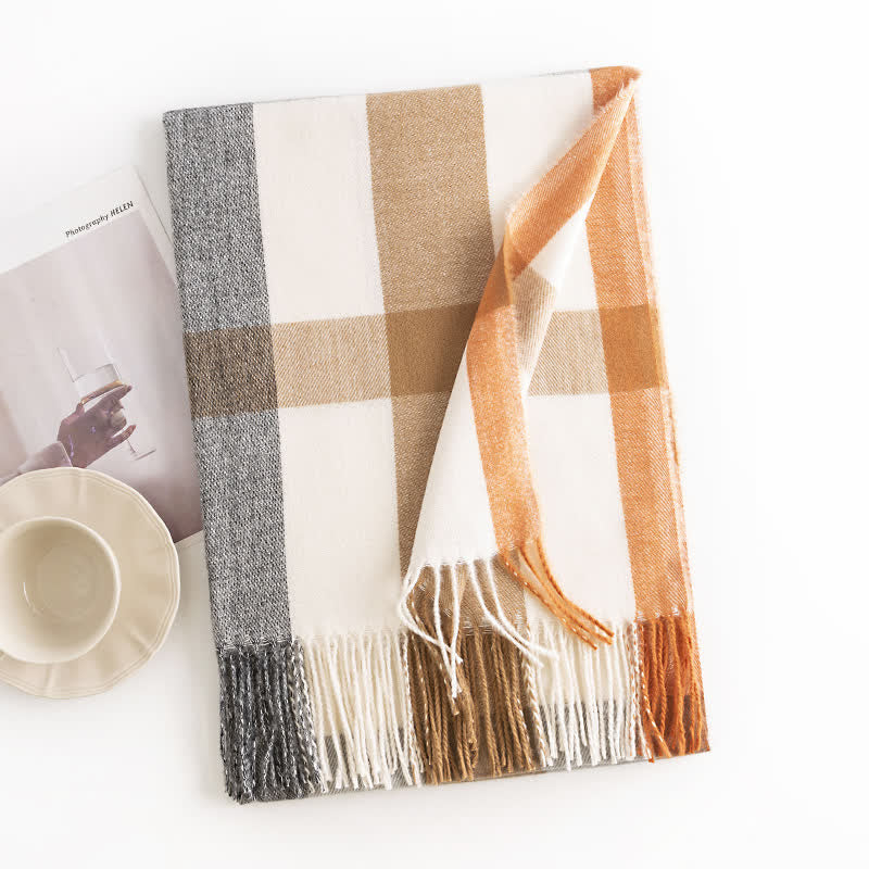 Women's Classy Plaid Imitation Cashmere Scarf - Orange - image 2